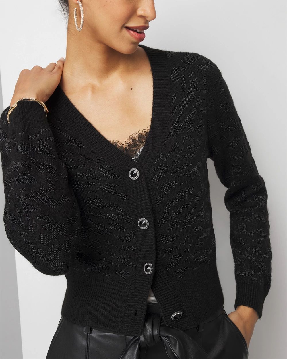 Metallic Jacquard Cardigan Sweater | White House Black Market